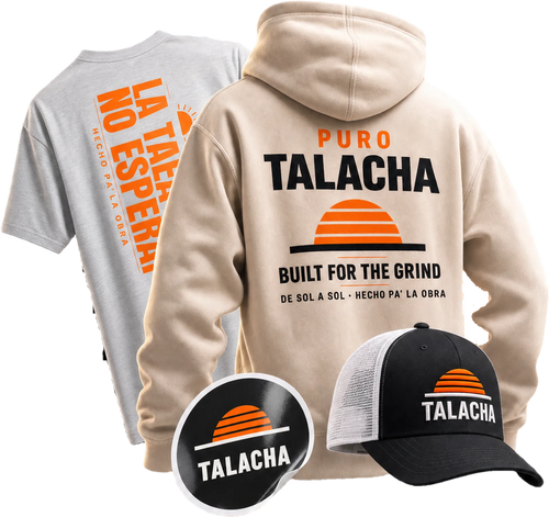 TALACHA Crew Bundle: Sand hoodie, No Espera tee, embroidered trucker and sticker